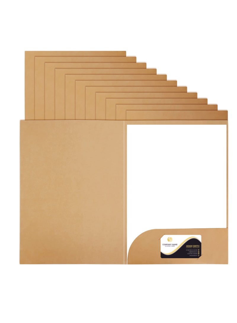 Kraft Paper Folders for A4 Files Folders, Kraft Paper Business Project Folder, Holder Square Cut Folders with Cards Slot Pockets, for Business Home Office - Image 1